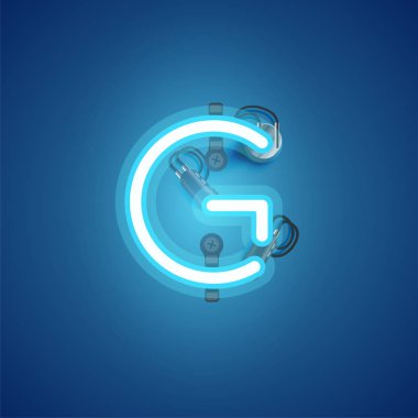 Bir yazı tipinden kablolar ve konsol ile mavi gerçekçi neon karakter