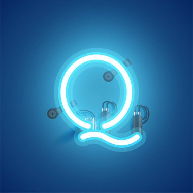 Bir yazı tipinden kablolar ve konsol ile mavi gerçekçi neon karakter