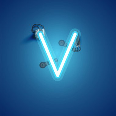 Bir yazı tipinden kablolar ve konsol ile mavi gerçekçi neon karakter