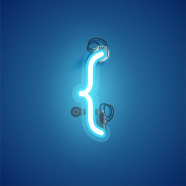 Bir yazı tipinden kablolar ve konsol ile mavi gerçekçi neon karakter