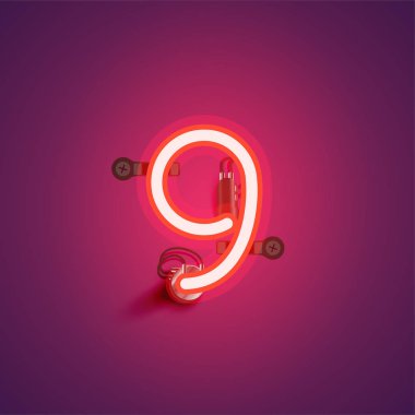 Bir yazı tipi nden teller ve konsol ile kırmızı gerçekçi neon karakter