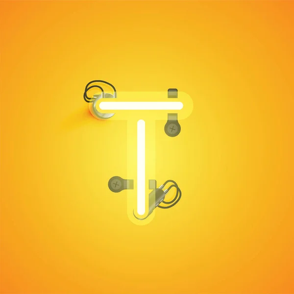 Sarı gerçekçi neon karakteri bir fo 'dan kablolar ve konsolla — Stok Vektör