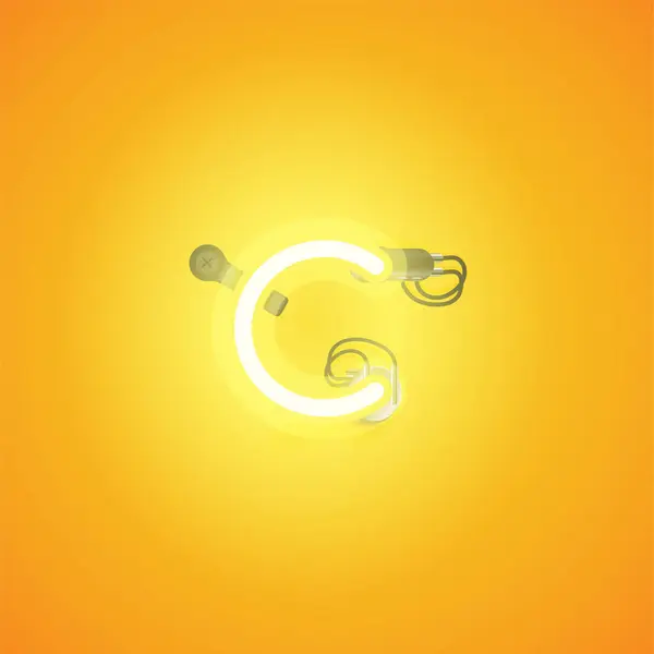Gelbe, realistische Leuchtschrift mit Drähten und Konsole aus einem Fo — Stockvektor