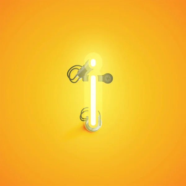 Gelbe, realistische Leuchtschrift mit Drähten und Konsole aus einem Fo — Stockvektor