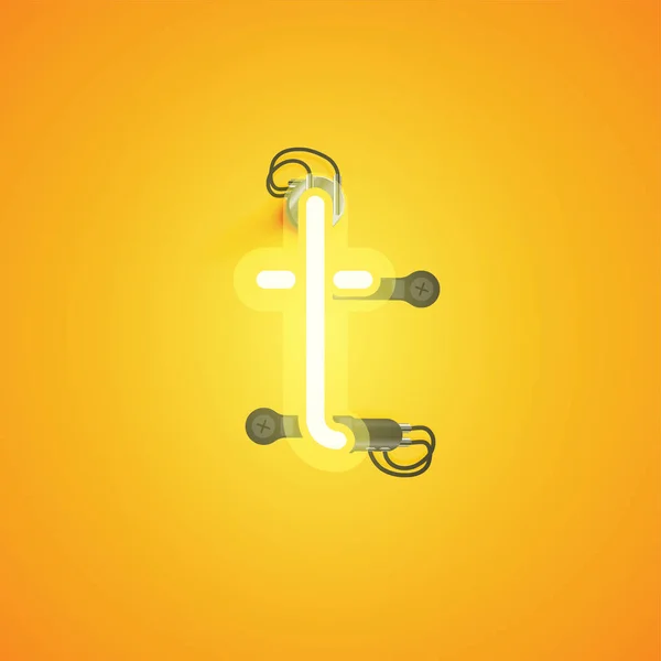 Žlutý realistický neonový znak s dráty a konzolí od fo — Stockový vektor