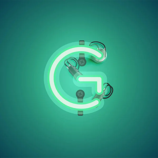 Caractère néon réaliste vert avec fils et console d'un fon — Image vectorielle