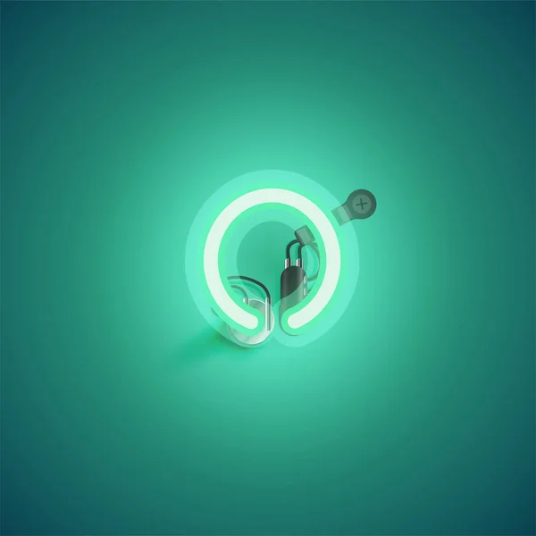 Grön realistisk neonkaraktär med sladdar och konsol från en FON — Stock vektor