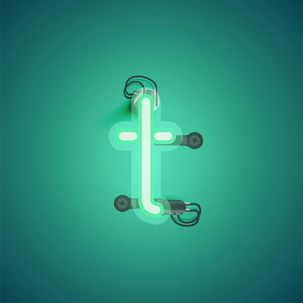 绿色逼真的霓虹灯字符与电线和控制台从fon — 图库矢量图片