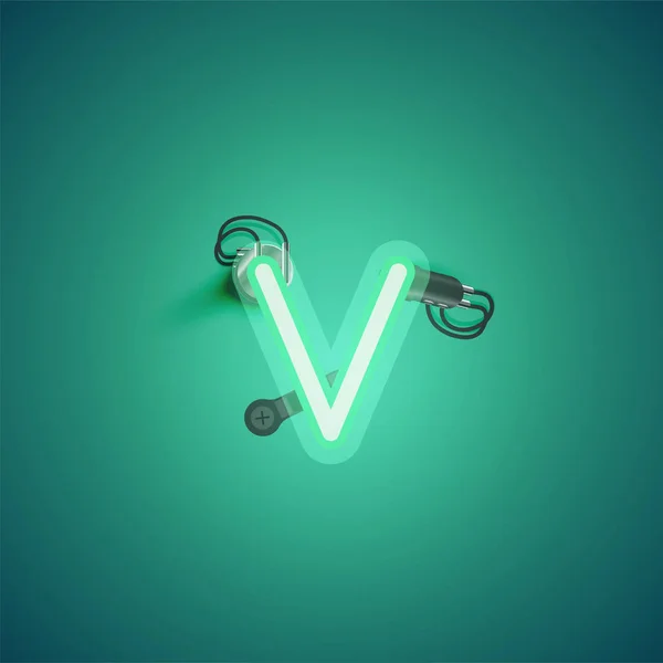 Зелений реалістичний неоновий символ з дротами і консоль з фон — стоковий вектор