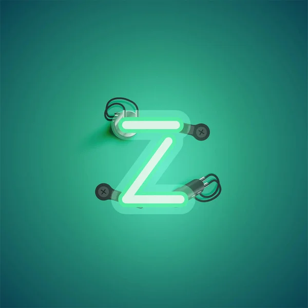 フォンからのワイヤーとコンソールを持つ緑の現実的なネオン文字 — ストックベクタ