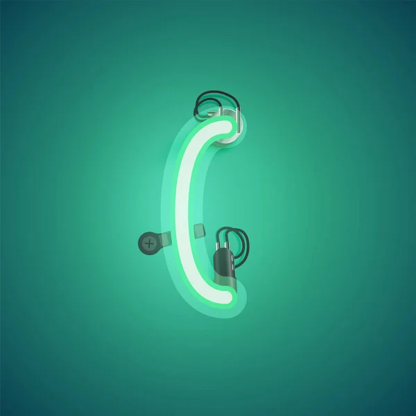 Personaggio neon realistico verde con fili e console da fon — Vettoriale Stock