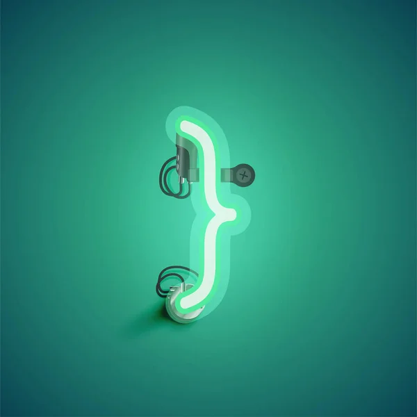 フォンからのワイヤーとコンソールを持つ緑の現実的なネオン文字 — ストックベクタ