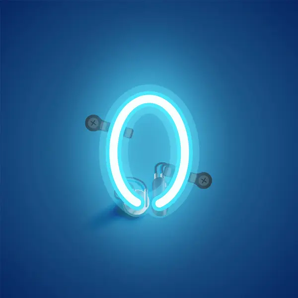 Blue realistic neon character with wires and console from a font — Stock Vector