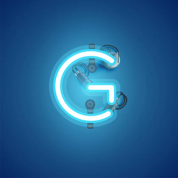 Bir yazı tipinden kablolar ve konsol ile mavi gerçekçi neon karakter — Stok Vektör
