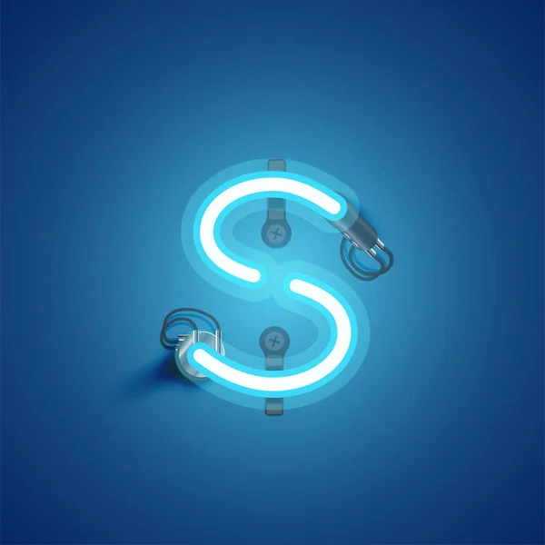 フォントからワイヤーとコンソールを持つ青い現実的なネオン文字 — ストックベクタ