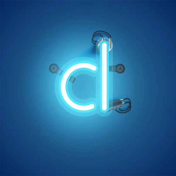 Blå realistisk neonkaraktär med sladdar och konsol från ett typsnitt — Stock vektor