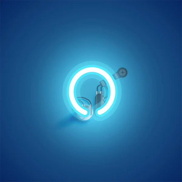 Modrá realistická neonová postava s dráty a konzolou z písma — Stockový vektor