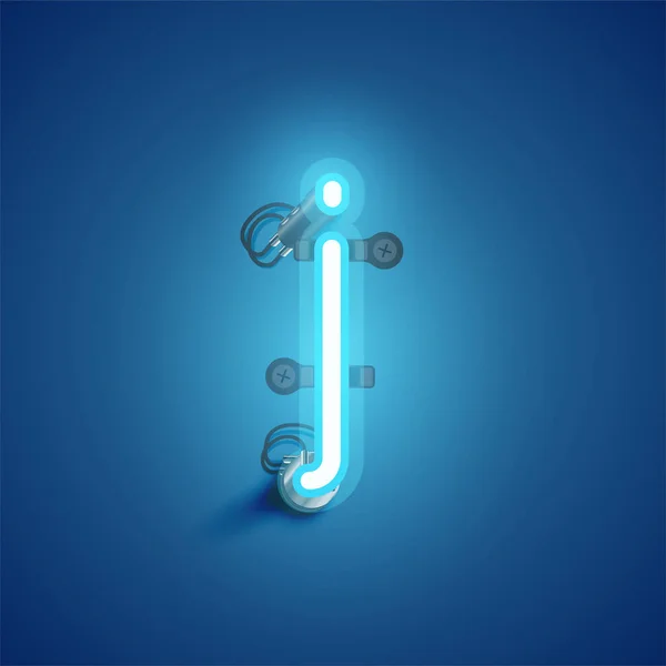 Синій реалістичний неоновий символ з дротами і консоллю з шрифту — стоковий вектор