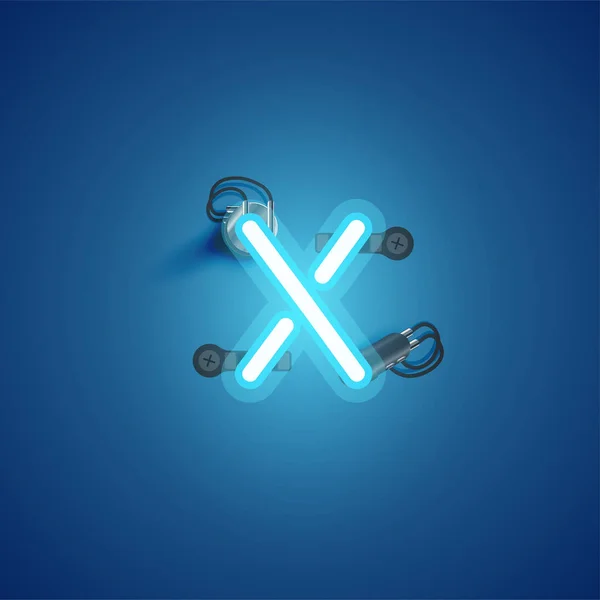 Personagem de néon realista azul com fios e console de uma fonte — Vetor de Stock