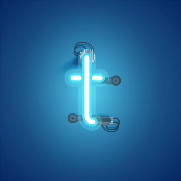 Blaue, realistische Leuchtschrift mit Drähten und Konsole aus einer Schrift — Stockvektor