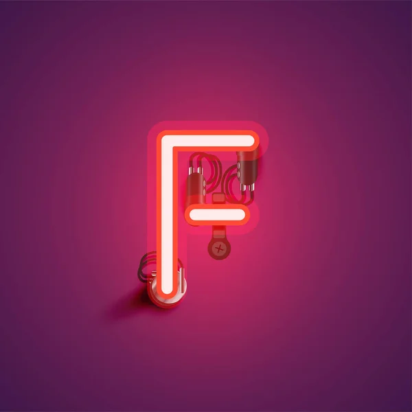 Caratteri realistici al neon rossi con fili e console da un font — Vettoriale Stock
