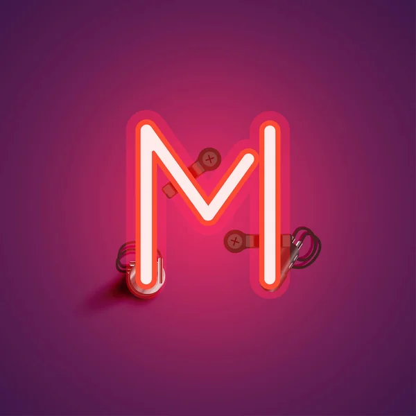Rode realistische Neon karakter met draden en console van een lettertype — Stockvector