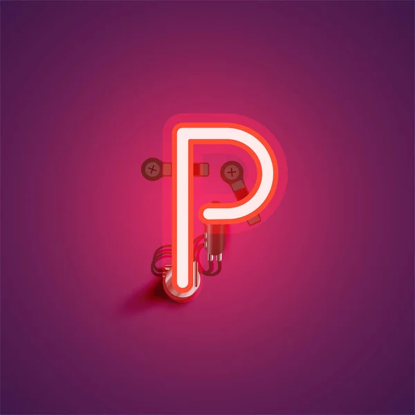 Caratteri realistici al neon rossi con fili e console da un font — Vettoriale Stock