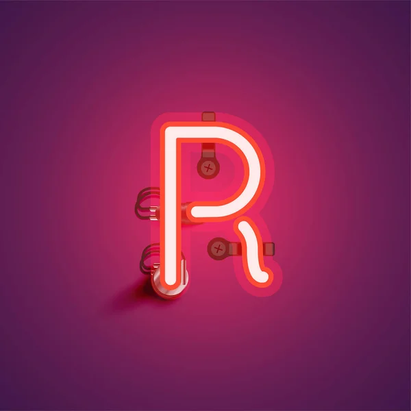 Bir yazı tipi nden teller ve konsol ile kırmızı gerçekçi neon karakter — Stok Vektör