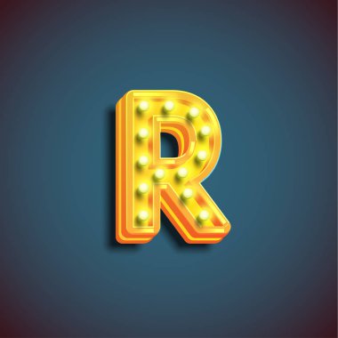 Bir fontset, vektör illustrat lambaları ile 'Broadway' karakteri