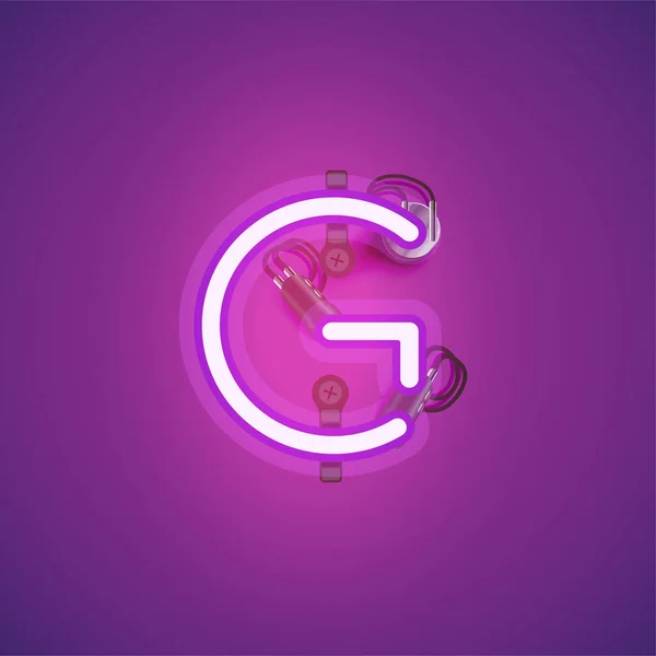 Roze realistische Neon karakter met draden en console van een lettertype — Stockvector