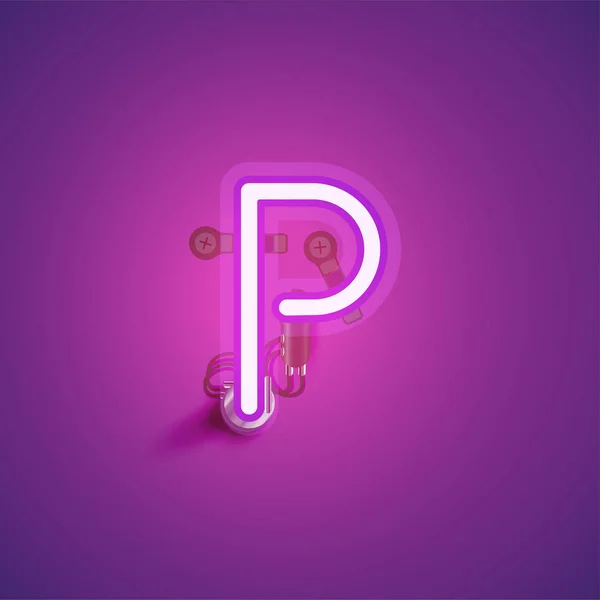 フォントからワイヤーとコンソールを持つピンクの現実的なネオン文字 — ストックベクタ