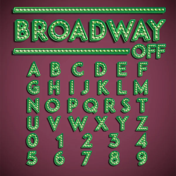 'Broadway' fontset with lamps, vector illustration — Stock Vector