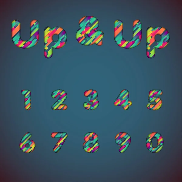 'Up & up' conjunto de fonte colorida com sombras chalé efeito 3D vetor il —  Vetores de Stock