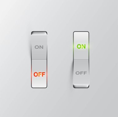 Siyah arka plan üzerinde gerçekçi siyah anahtarlar (A/Kapama), vektör il