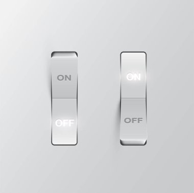 Siyah arka plan üzerinde gerçekçi siyah anahtarlar (A/Kapama), vektör il