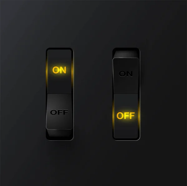 Realistic black switches (ON/OFF) on black background, vector il — Stock Vector