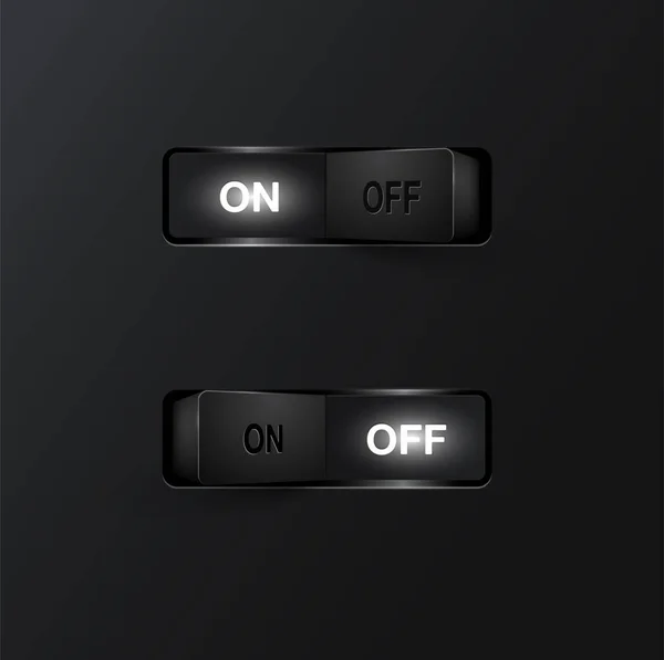 Realistic black switches (ON/OFF) on black background, vector il — Stock Vector