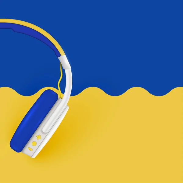 Auriculares realistas, con cables sobre un fondo colorido, vecto — Vector de stock