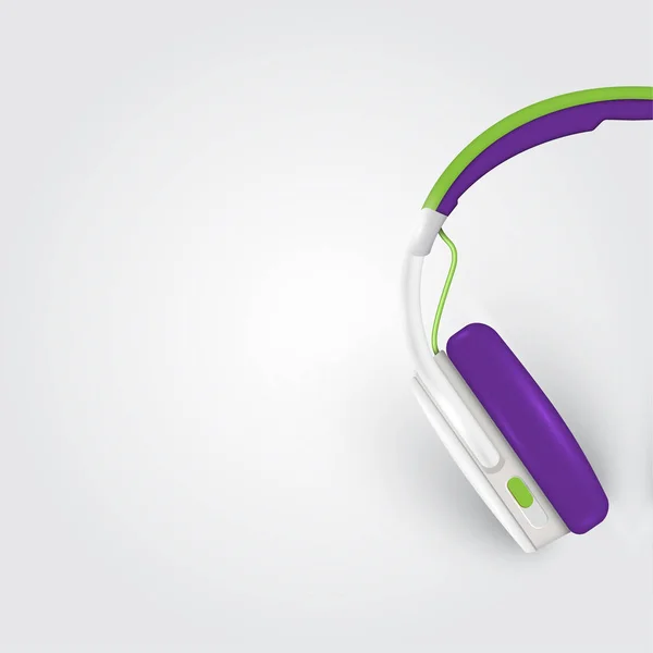 Headphones realistas, com fios em um fundo colorido, vecto — Vetor de Stock