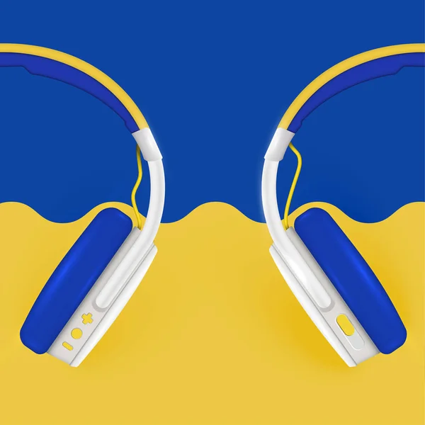 Auriculares realistas, con cables sobre un fondo colorido, vecto — Vector de stock
