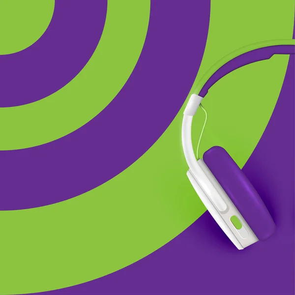 Headphones realistas, com fios em um fundo colorido, vecto — Vetor de Stock