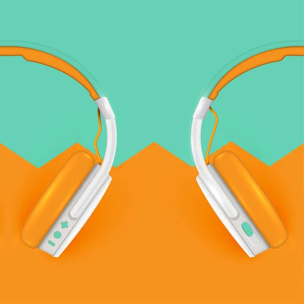 Realistické sluchátka s dráty na barevném pozadí, hvekty — Stockový vektor