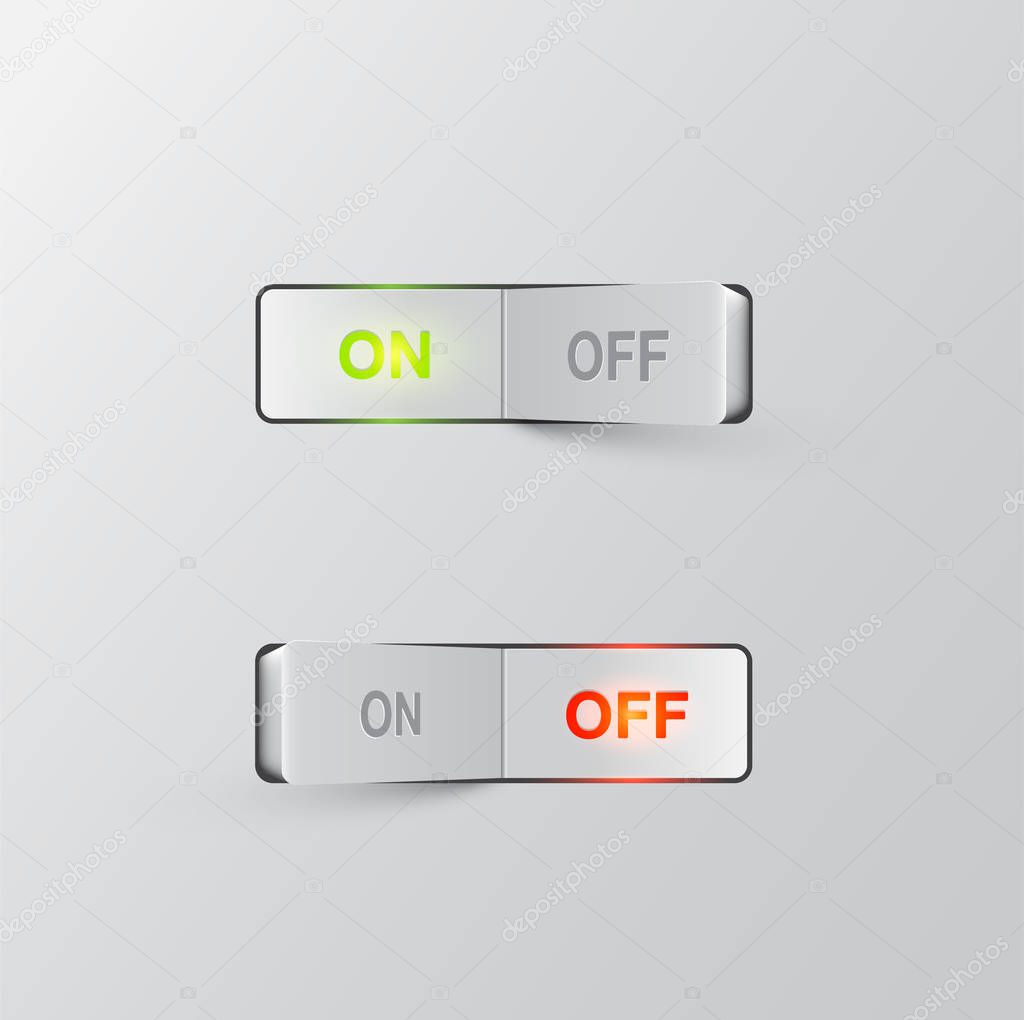 Realistic black switches (ON/OFF) on black background, vector il
