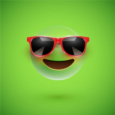 Renkli bir arka plan üzerinde güneş gözlüğü ile yüksek detaylı 3d gülen