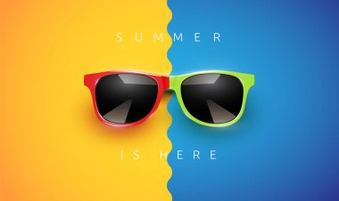 Renkli bir arka plan üzerinde Gerçekçi vektör güneş gözlüğü, vektör hasta