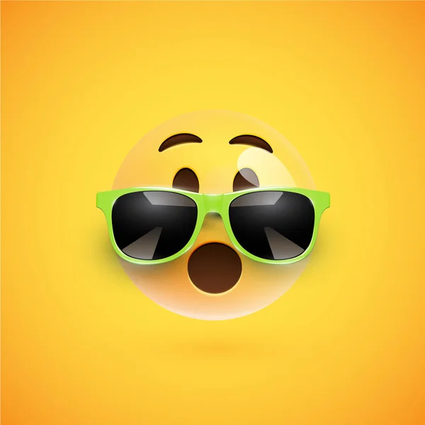 高细节的3D笑脸与太阳镜在丰富多彩的背景 — 图库矢量图片