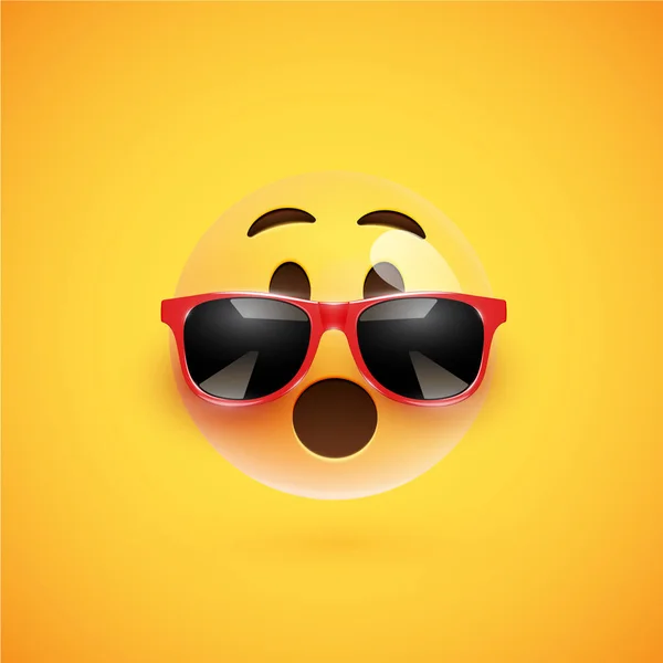 Wysokiej szczegółowe 3D smiley z okulary przeciwsłoneczne na kolorowym tle — Wektor stockowy