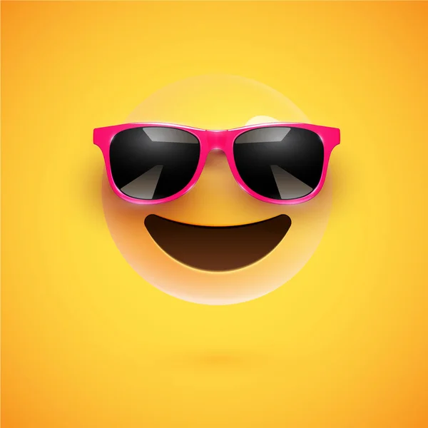 Vysoce detailní 3D emotikony s slunečními brýlemi na barevném pozadí — Stockový vektor