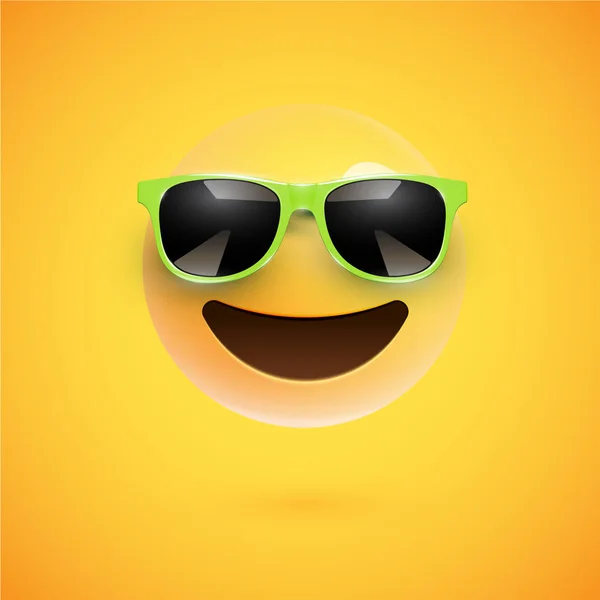 Vysoce detailní 3D emotikony s slunečními brýlemi na barevném pozadí — Stockový vektor