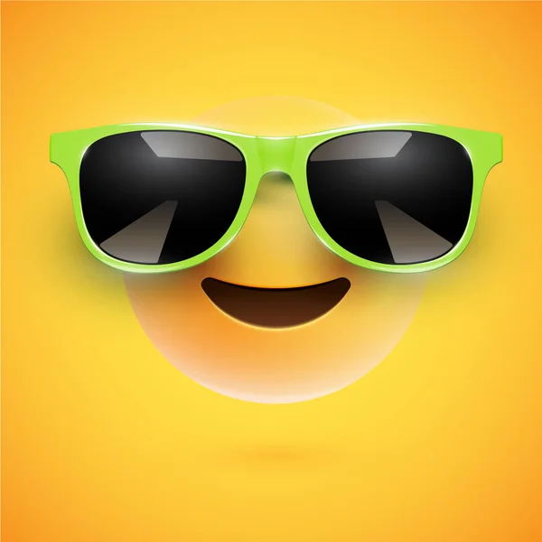 High-detailed 3D smiley with sunglasses on a colorful background — Stock Vector